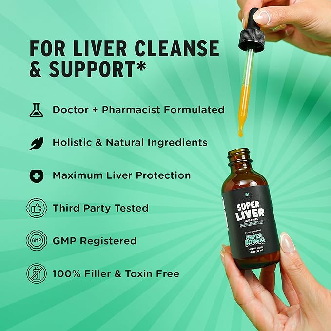 SuperBonsai Super Liver Support with Milk Thistle - All Natural Liver Cleanse Detox & Repair Aid - Doctor-Formulated Liver Supplement - Liquid Herbal Supplements for Liver Health - 1 Month Supply