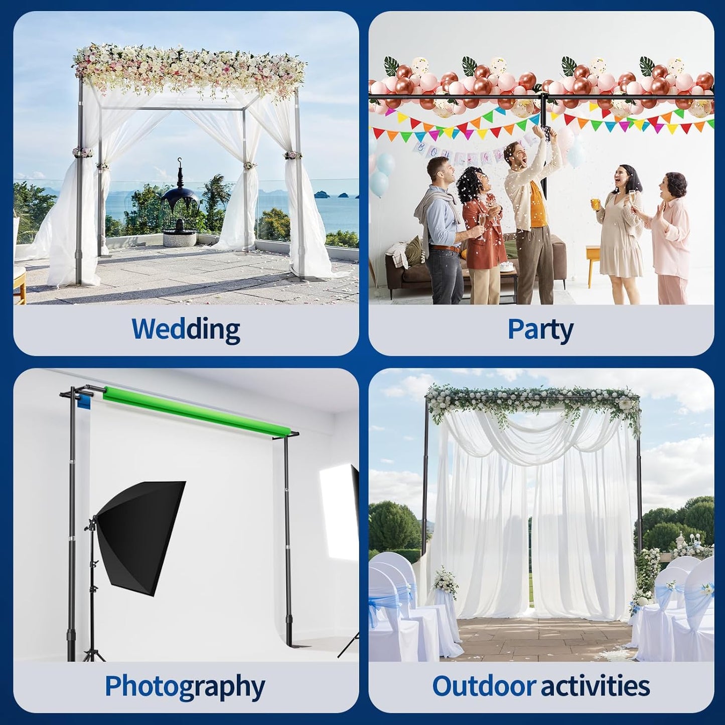 Pipe and Drape Backdrop Stand, 20x10ft Heavy Duty Adjustable Background Frame with Metal Base, Back Drop Holder for Parties Photography Wedding Photoshoot Decoration - Black