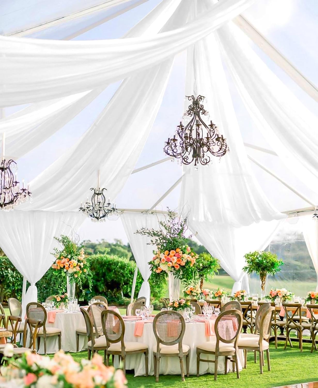 6 Panels White Wedding Ceiling Drapes 5ftx40ft Ceiling Drapes Chiffon Fabric Arch Draping Sheer Curtains Soft Drapery Draping Wedding Ceiling Decorations for Party Ceremony Stage Swag