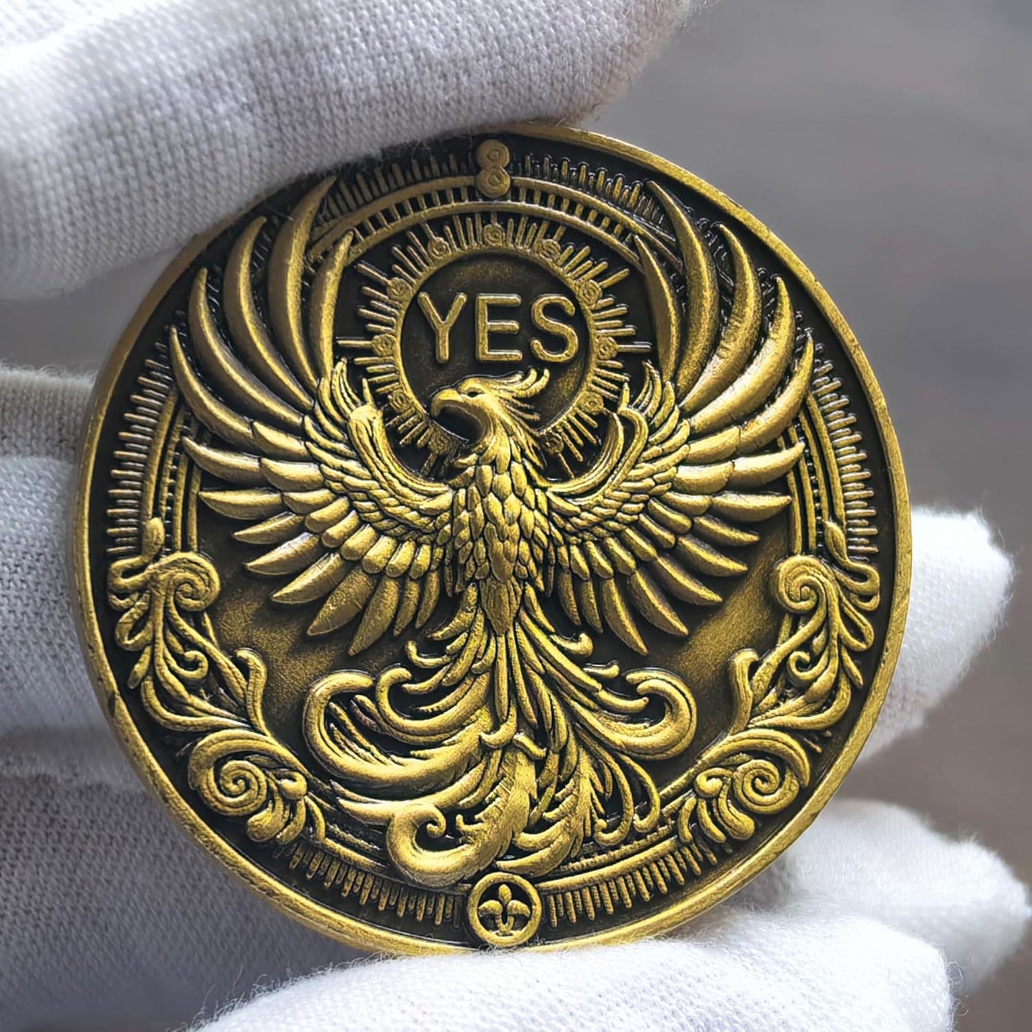 Phoenix & Skull Decision Coin - Dual-Sided Motivational YES/NO Flip Coin (Single Coin)