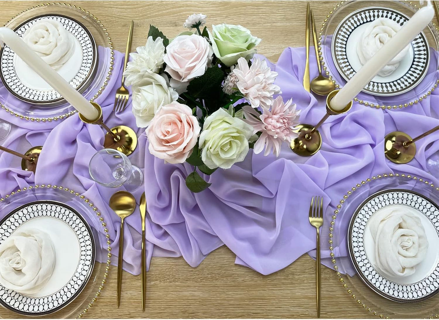 EHLDekol 13ft Lavender Chiffon Table Runner, 29x156 Inches Romantic and Rustic Boho Wedding Runner, Sheer Bridal Party Decorations