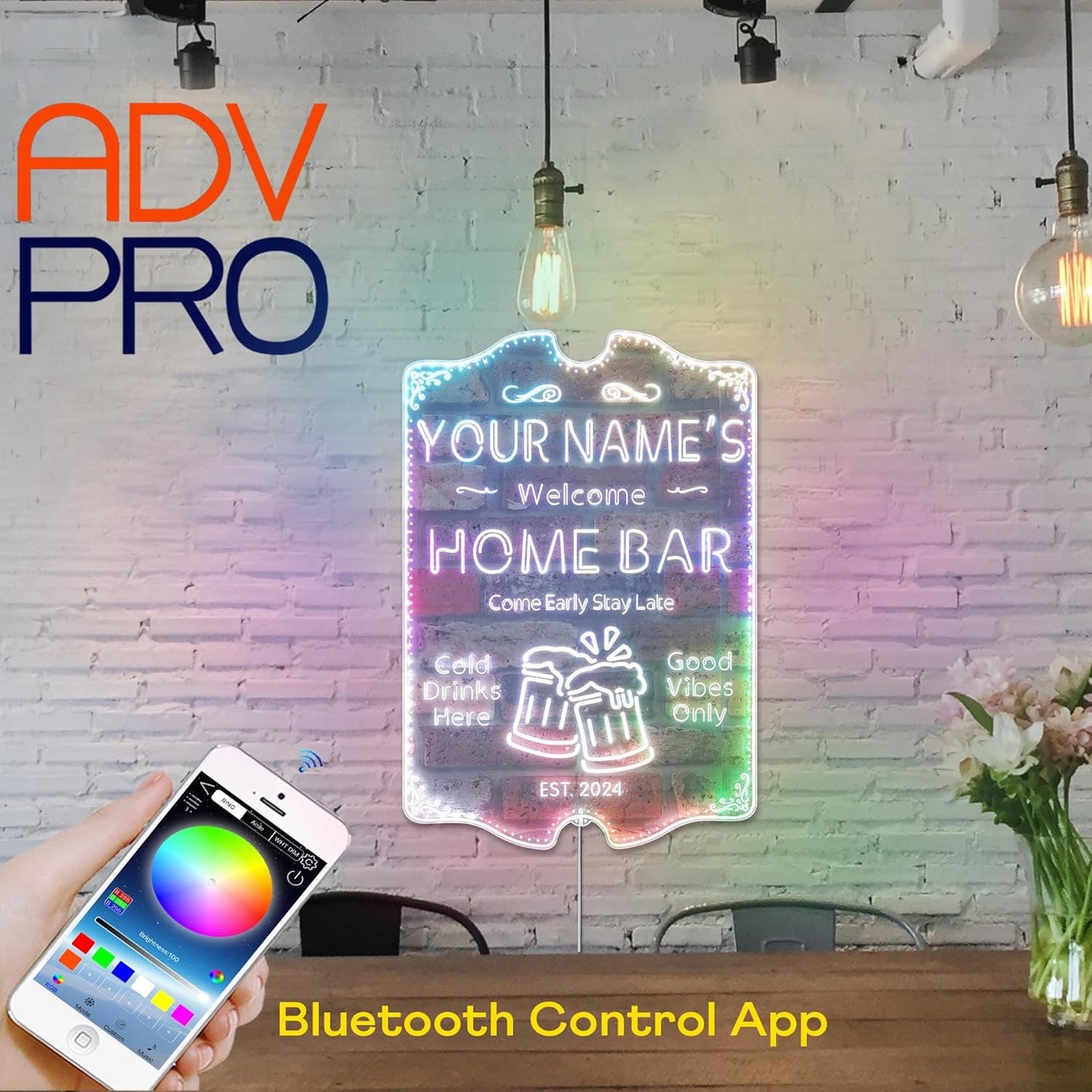 ADVPRO Personalized Your Name Home Bar RGB Dynamic Glam LED Sign - Cut-to-Edge Shape - Smart 3D Decoration - Multicolor Signage st06s32-fnd-p11a-tm-c