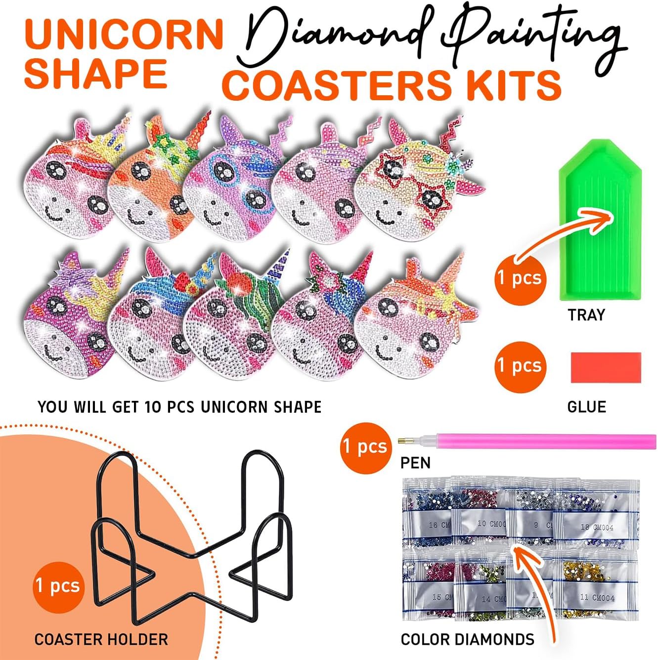 10 pcs Diamond Painting Coasters | Diamond Art Coasters | Unircorn Diamond Art Painting | Perfect Art Craft Gift for Unicorn Lover, Dad, Mom, Grandparents, Brother, Sister. (Unicorn)