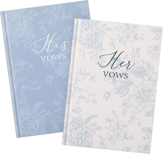 Set of 2 Vow Books His and Hers, Wedding Vow Books (6.06x4.17) Wedding Keepsake Essentials Elegant Bridal Shower Ceremony Gift Elopement Essentials(Blue,Floral)