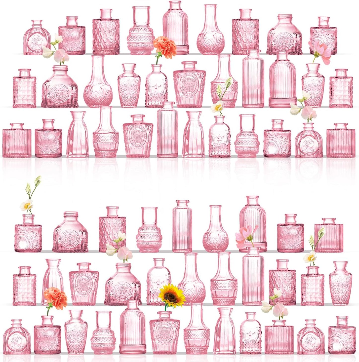 Bud Vases in Bulk 64, Glass Vases for Centerpieces, Small Vases for Flowers, Small Flower Vase for Centerpieces, Mini Vintage Vase, Pink Bud Vases for Wedding Table Decor