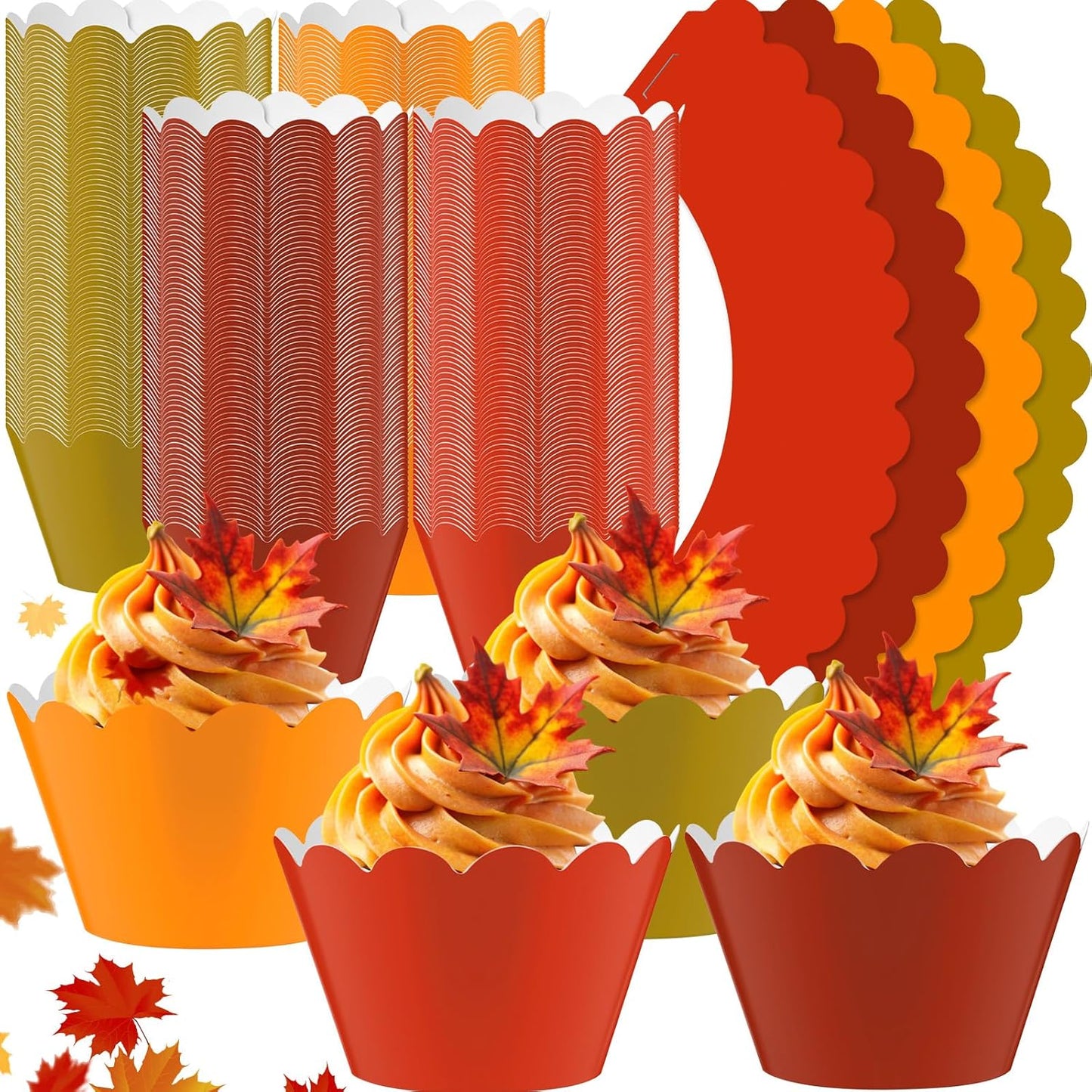Domensi 100 Pcs Fall Cupcake Wrappers Rustic Cupcake Liners Thanksgiving Baking Cups Baking Liners for Autumn Thanksgiving Wedding Bridal Baby Shower Birthday Party Supplies Dessert Decoration