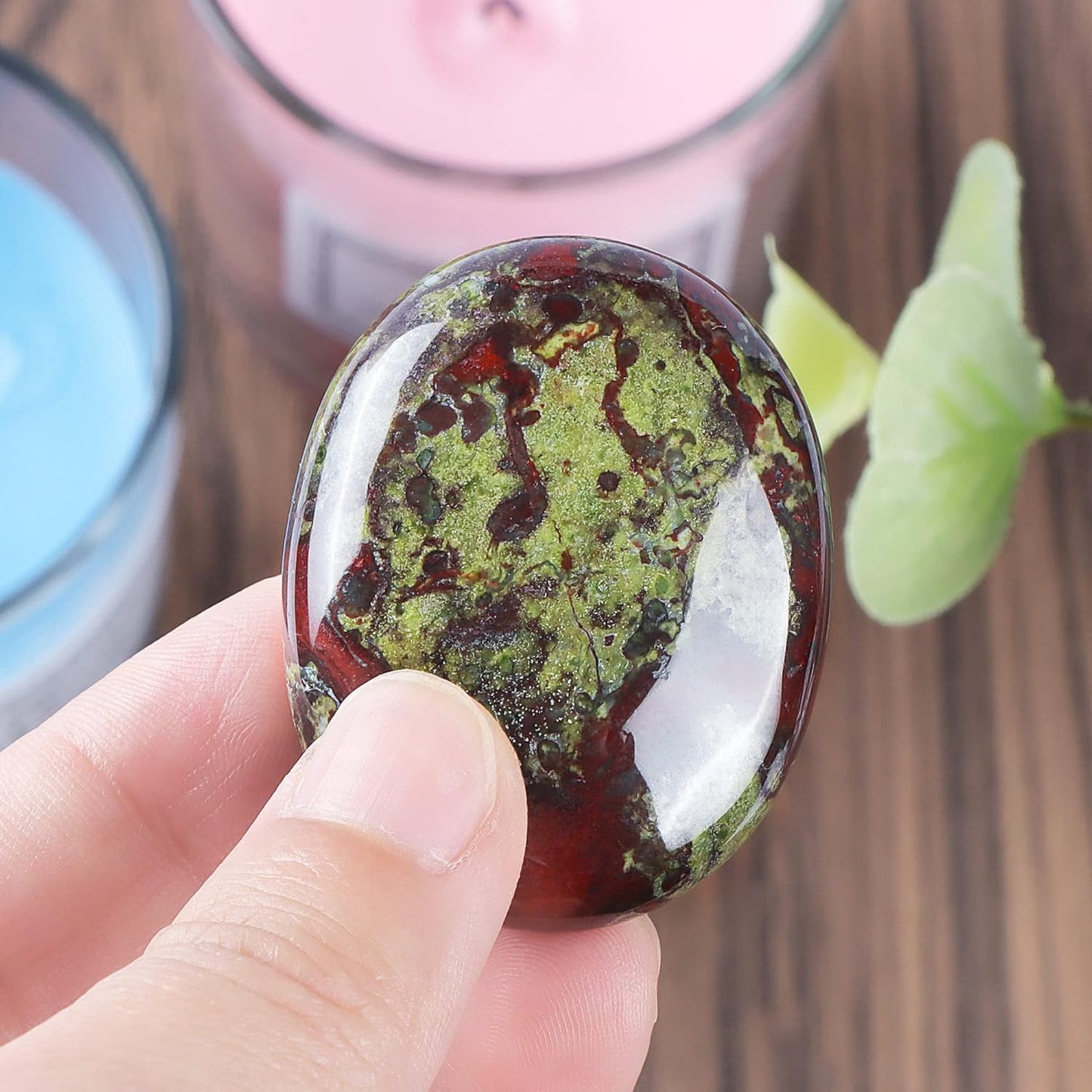 1.8 Inch Dragon Blood Jasper Crystal Thumb Worry Stone Palm Stones Crystal Pocket Gemstone for Anxiety Relief Meditation Yoga Spiritual Reiki Positvity