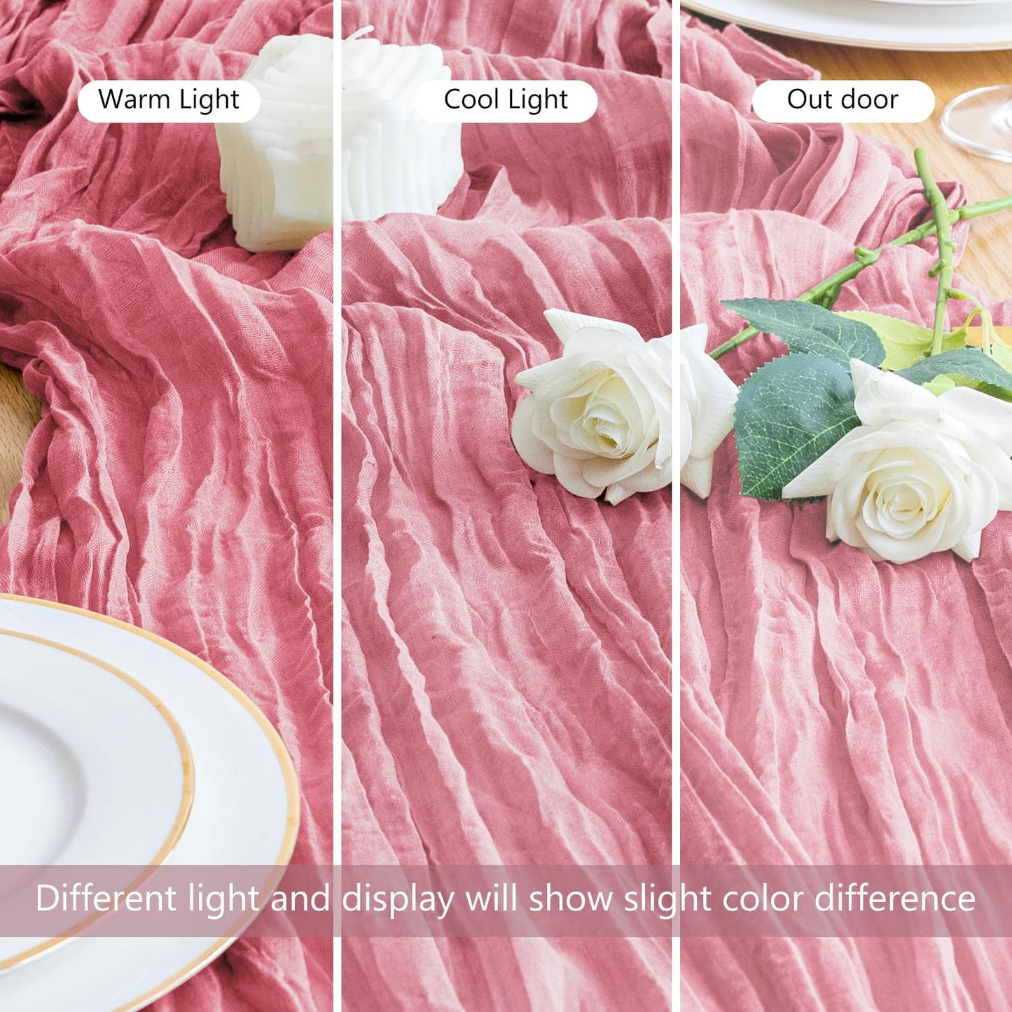 Asee'm Cheesecloth Table Runner 120 Inches Pink Boho Gauze Cheese Cloth Runner 10FT Rustic Sheer Dining Fall Table Runners for Thanksgiving Wedding Baby Shower Centerpiece Decoration