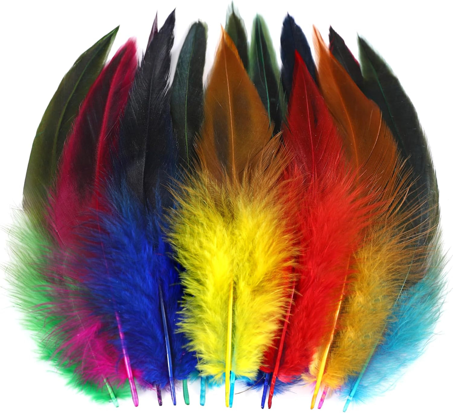 SOGUGOM Colorful Rooster Tail Feathers - 200 pcs 5-7 inch Craft Colored Feathers Bulk for Craft Projects, Halloween, Hats and Cocktail Table Centerpieces(Multicolor)