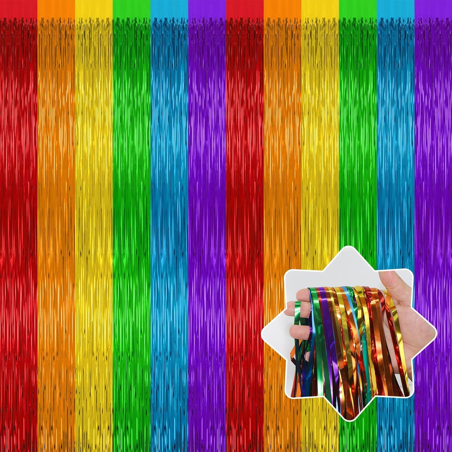4 Pack Rainbow Backdrop Curtains,3.28 Ft x 6.56 Ft Rainbow Party Decorations,Metallic Tinsel Backdrop Fringe Curtains Party Streamer for Wedding Birthday Party