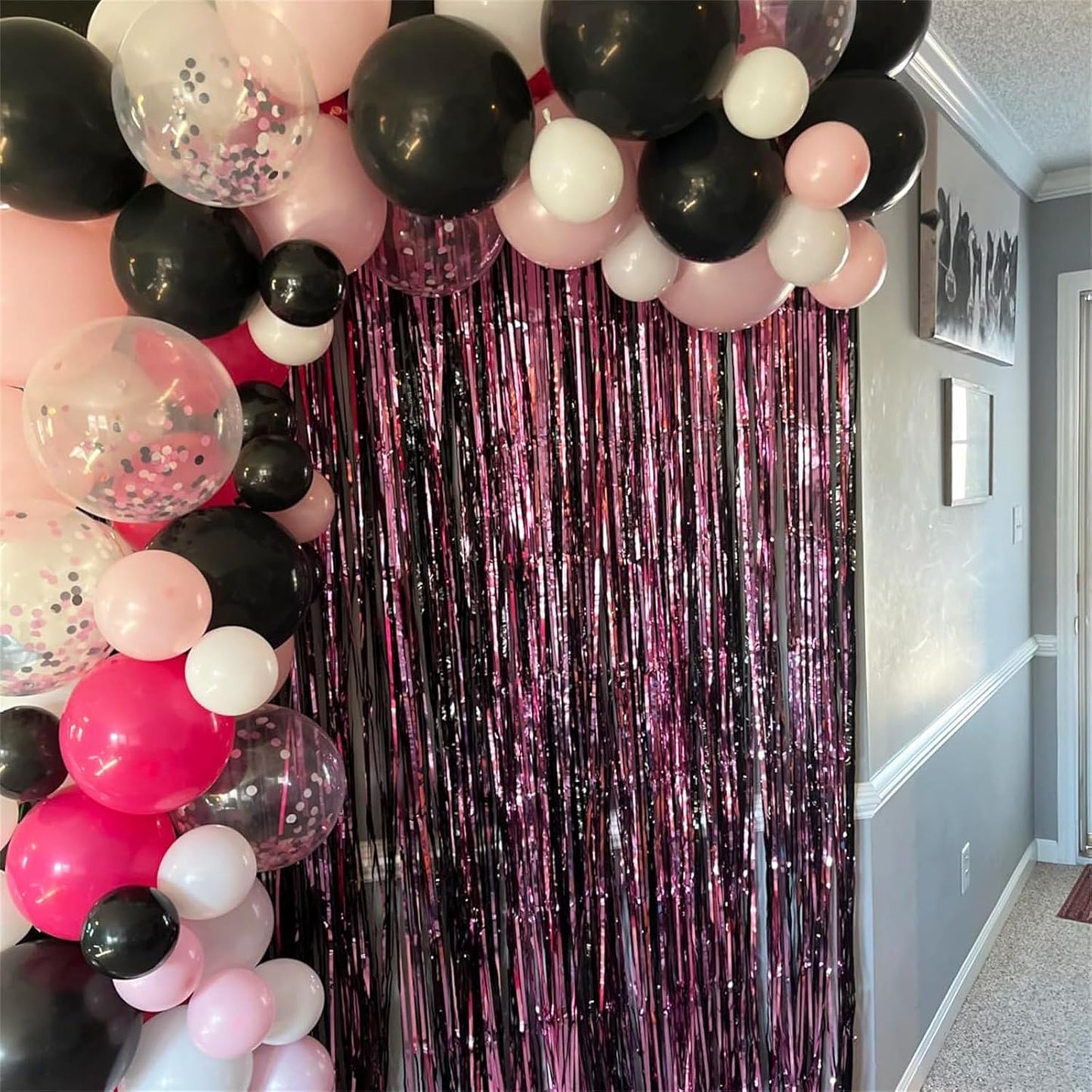 Balloons Black and Pink, Pack of 60 Hot Pink Black White Latex Balloon and Confetti Balloons, Rose Red Pink Party Balloons Decoration for Girls Mouse Theme Birthday Party Baby Shower Bridal Shower