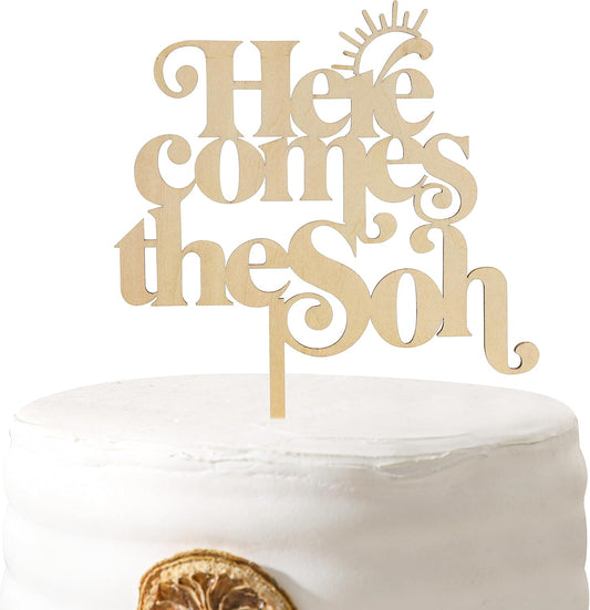Here Comes the Son Cake Topper - Baby shower for Wooden Party Decor,Boho Photo Booth Props,Summer Sea Theme Birthday Party Surprise Decorations,You Are My Sunshine Cake Topper (Here Comes the Son)