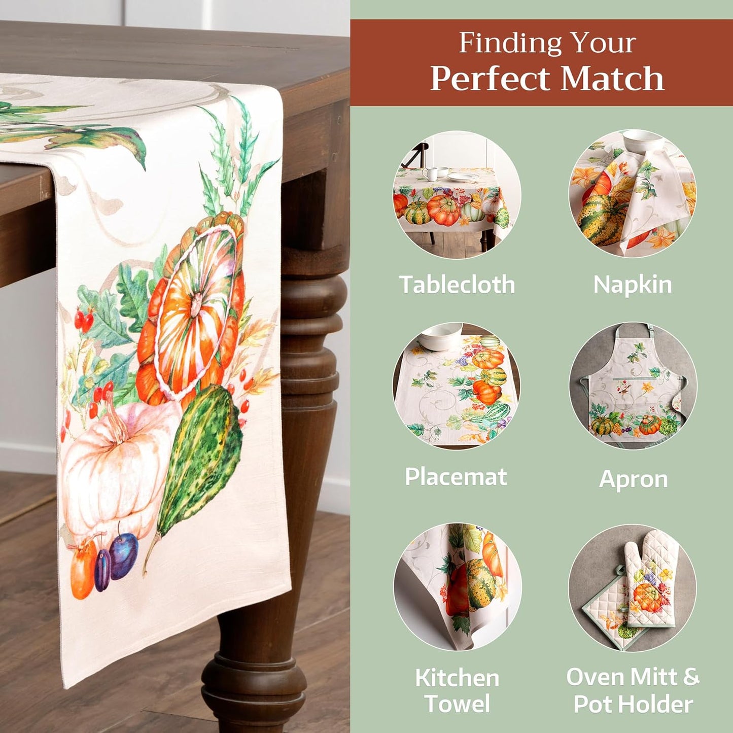 Maison d' Hermine Table Runner 100% Cotton Double Layer Table Runners 72 inches Long for Thanksgiving Christmas Decorations Home Kitchen Dining Party Wedding (Lumina, 14.5" x 72")