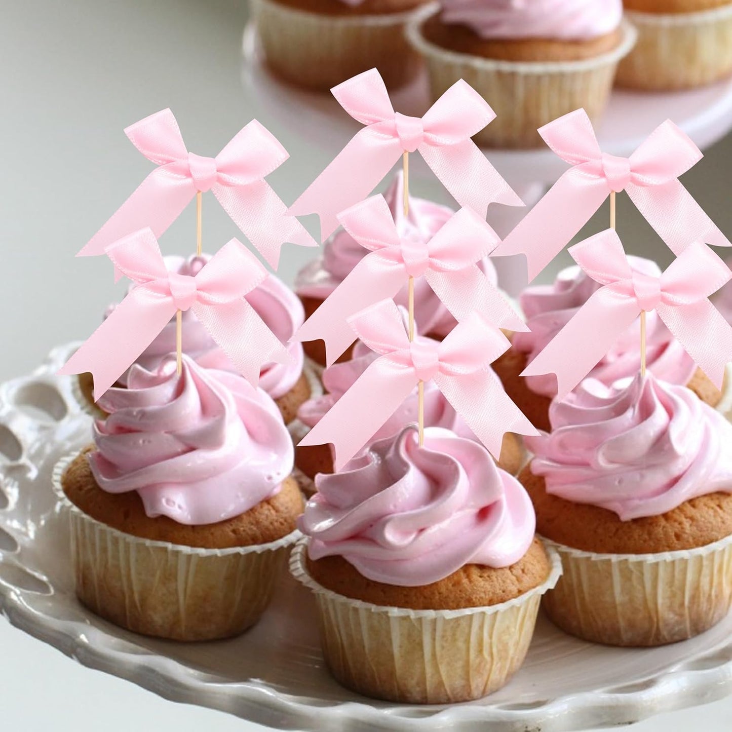 Coquette Pink Bow Cupcake Toppers - Bow Cake Toppers, Birthday Decorations, Bridal Shower & Bachelorette Party Decorations