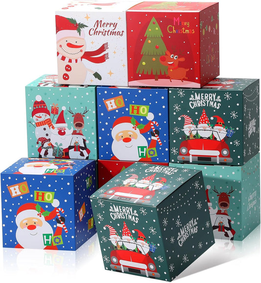 COTOPHER 20 Pcs Christmas Gift Boxes, 5" x 5" x 5" Xmas Candy Boxes for Gift Giving, Paper Treat Ornament Gift Box Decorative Christmas Goodie Box for School Home Holiday Party Favors Supplies