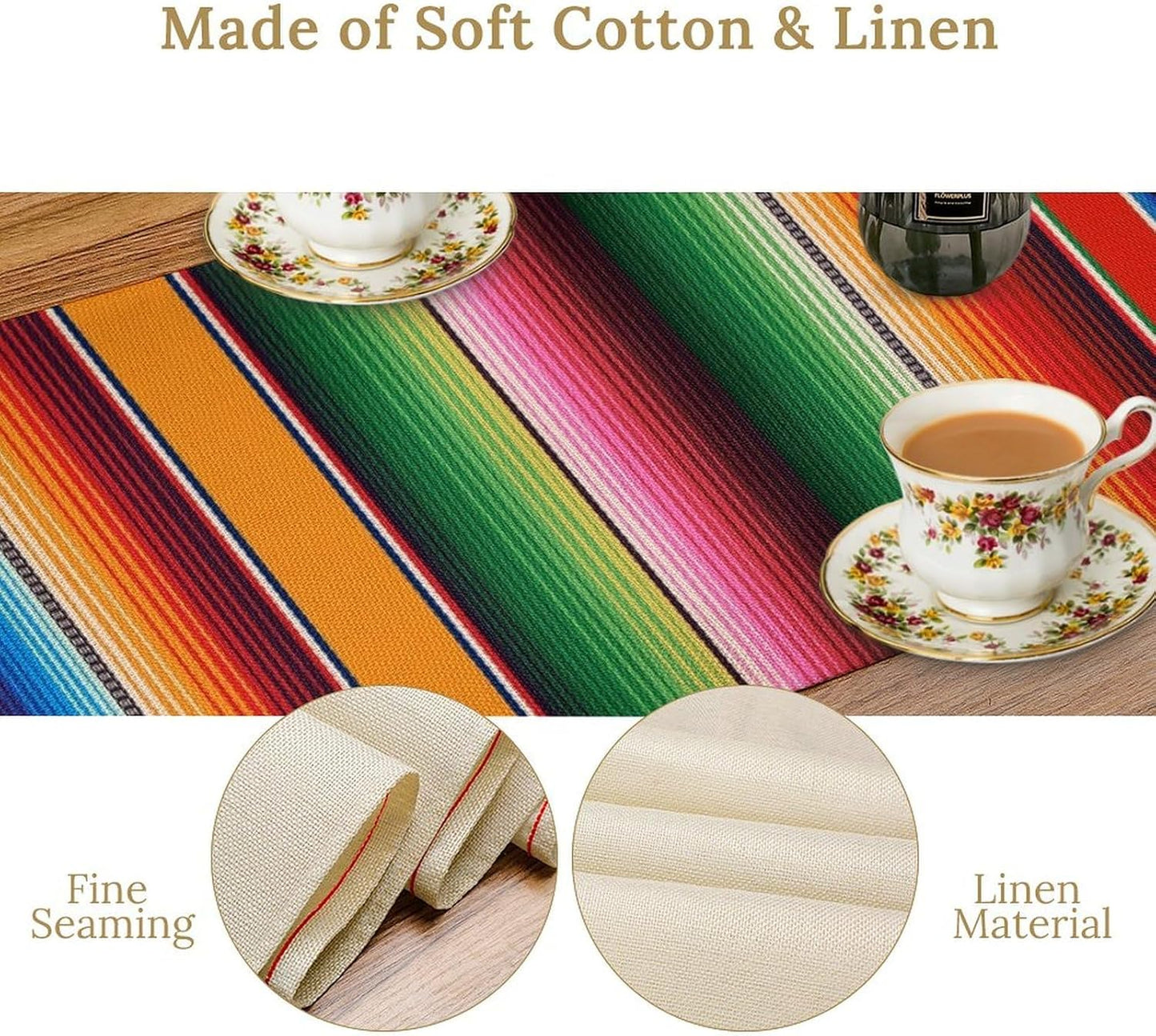 Mexican Table Runner,Colorful Stripe Art Table Runner for Kitchen Dining Table Home Party Decoration 13x108 Inch