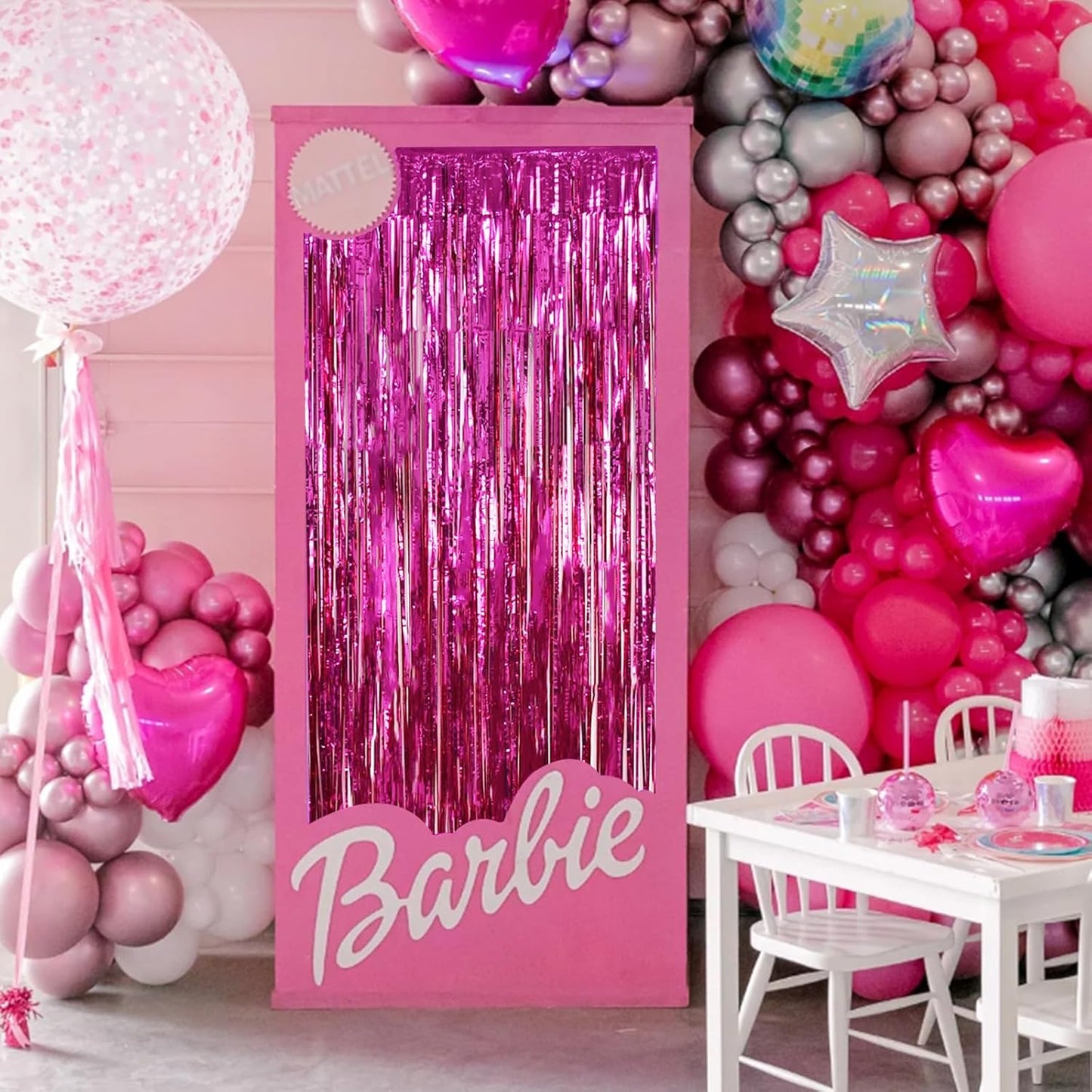 BEISHIDA 2 Pcs Hot Pink Backdrop Pink Door Streamers Tinsel Curtains Streamers Party Decoration Foil Fringe Backdrop Wall Background Photo Booth for Girls Birthday Bachelorette Party Decorations