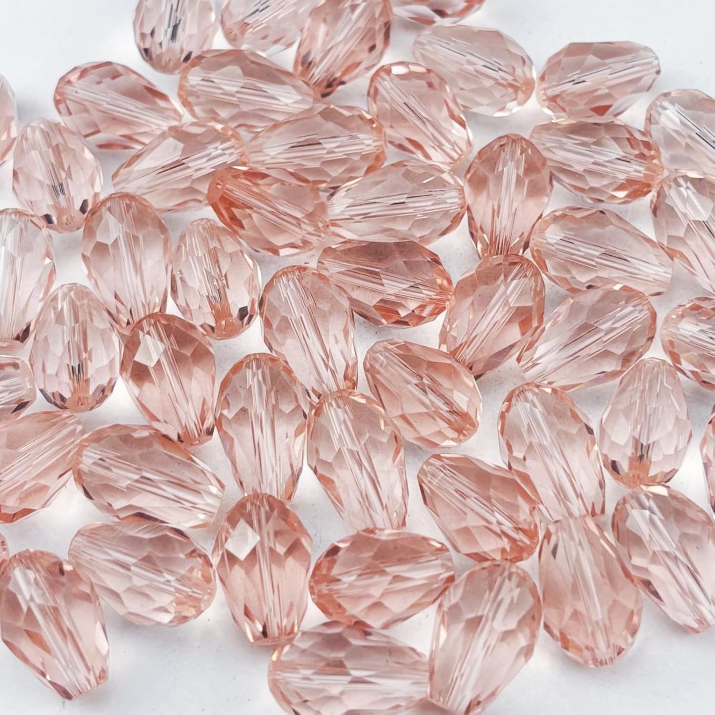 50pcs 10x15mm Teardrop Crystal Glass Beads for Jewelry Making, Faceted Vertical Hole Teardrop Glass Spacer Beads for Wind Chimes Bracelet Earring Necklace DIY Craft(Pink)