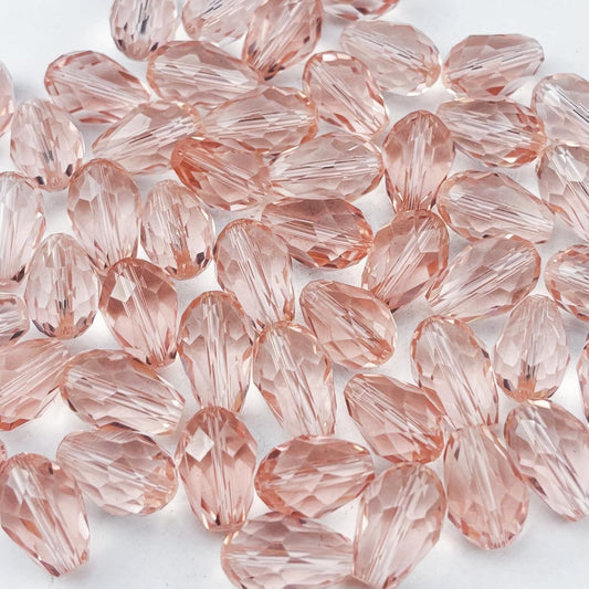 100pcs 8x12mm Teardrop Crystal Glass Beads for Jewelry Making, Faceted Vertical Hole Teardrop Glass Spacer Beads for Wind Chimes Bracelet Earring Necklace DIY Craft(Pink)