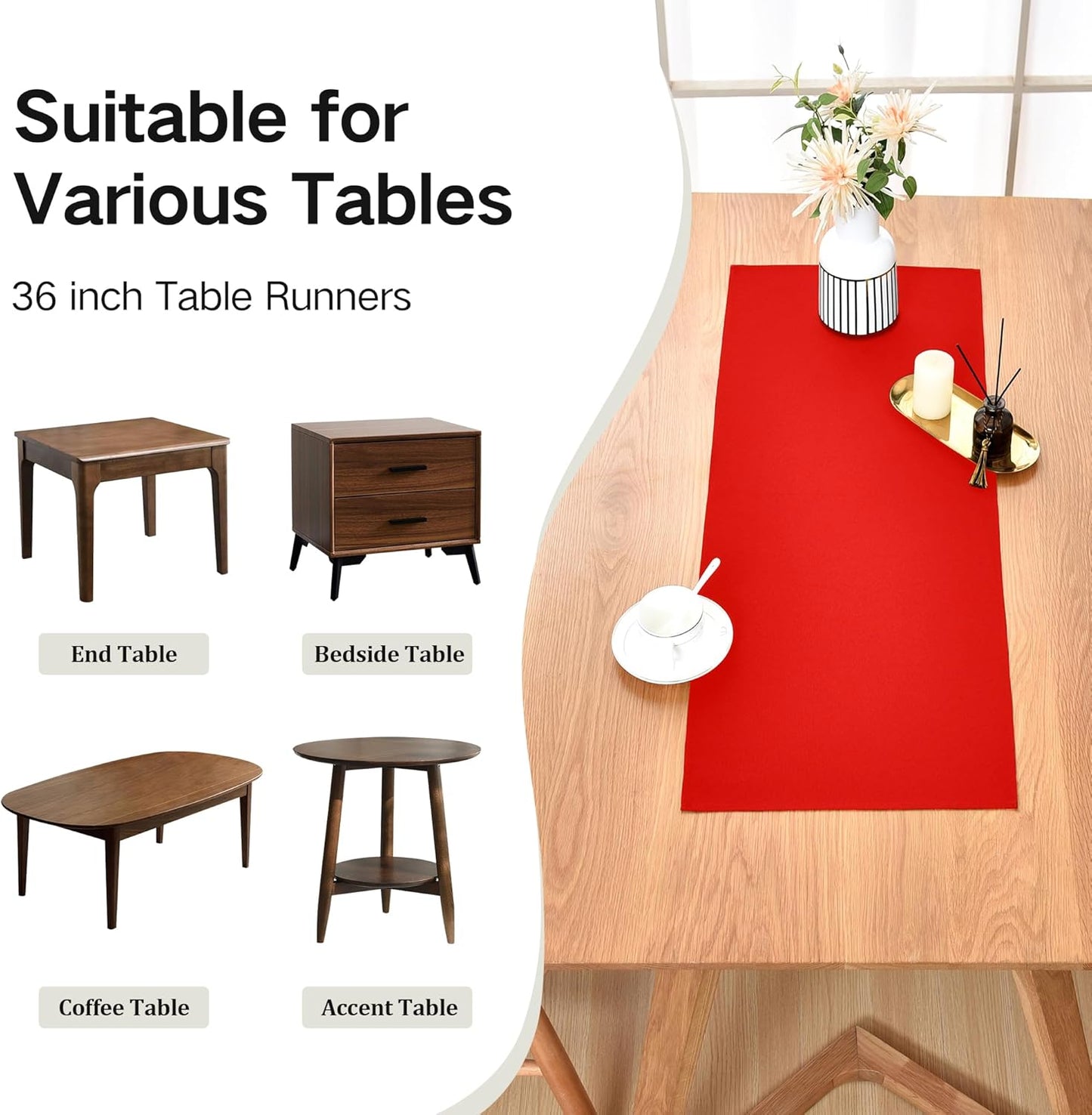 Farmhouse Red Table Runner Small Short Table Runners 36 Inches Coffee Table Runner for Dresser Living Room Bedroom Holiday Party Banquet 12X36 Inch