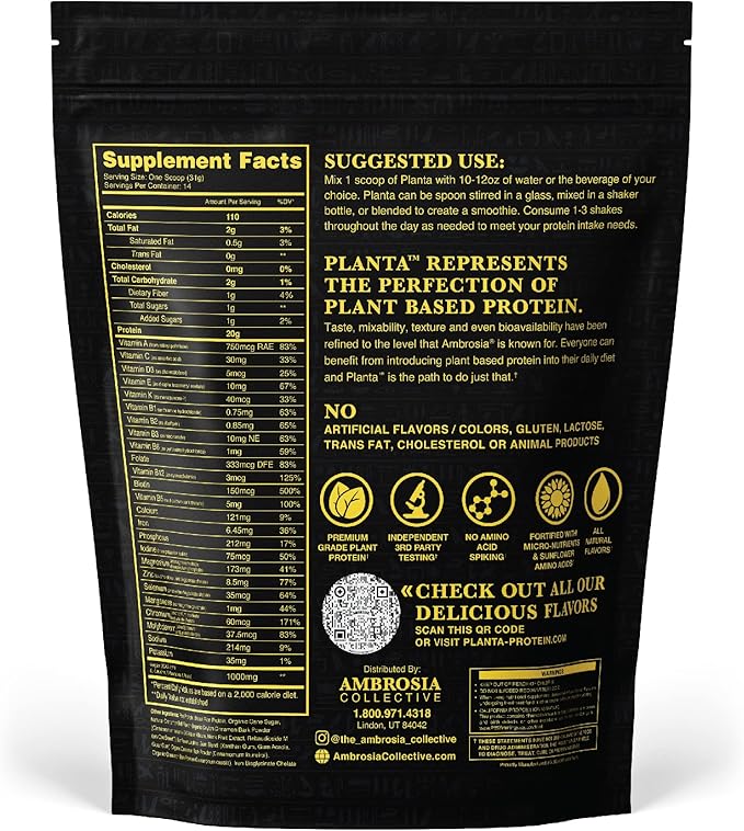 Ambrosia Planta - Premium Organic Plant-Based Protein | Vegan & Keto Friendly | Gourmet Flavors with No Bloating or Stomach Upset | Gluten & Soy Free | No Added Sugar | 14 Servings | (Cinnamon Roll)