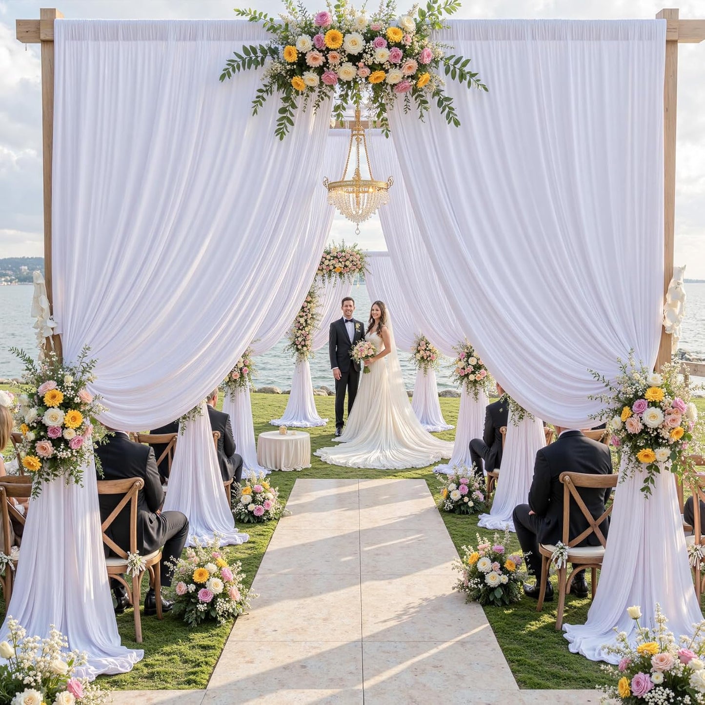 30×14 ft White Wrinkle Free Backdrop Curtain, Soft Silky Polyester Wedding Drapes 6 Panels 14ft Height Photo Backdrop Curtains for Parties Birthday Baby Shower Photography Background Cloth