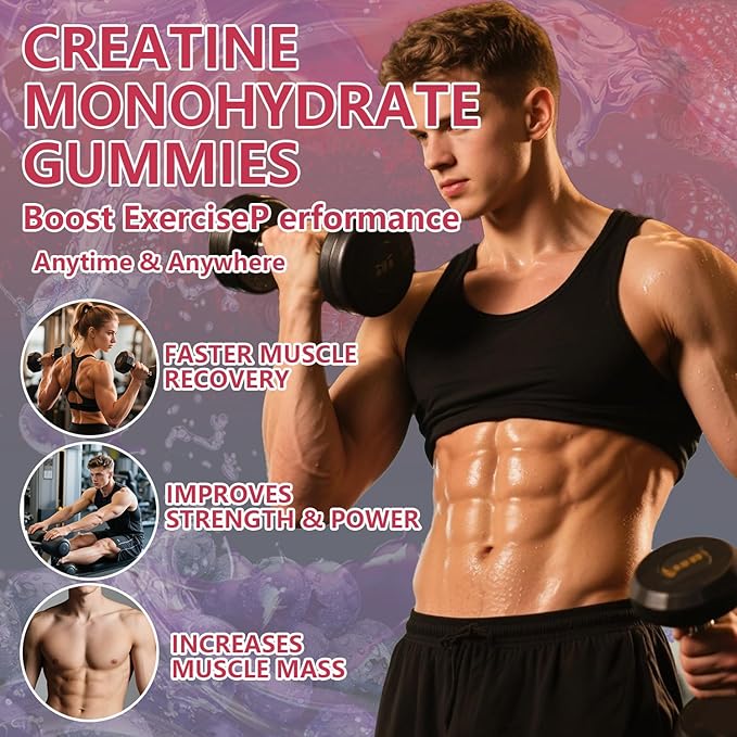 Creatine Monohydrate Gummies Complex 8000 MG for Men Women, Creatine Gummy with Taurine BCAA for Energy Support and Muscle Strength, Sugar Free Pre-Workout Supplement
