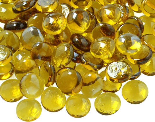 KINGOU Flat Glass Gems/Marbles/Stones/Beads for Vase Filler, Table Scatter, Games - 1 Lbs (17-19mm, Approx. 3/4") (Yellow, Standard)