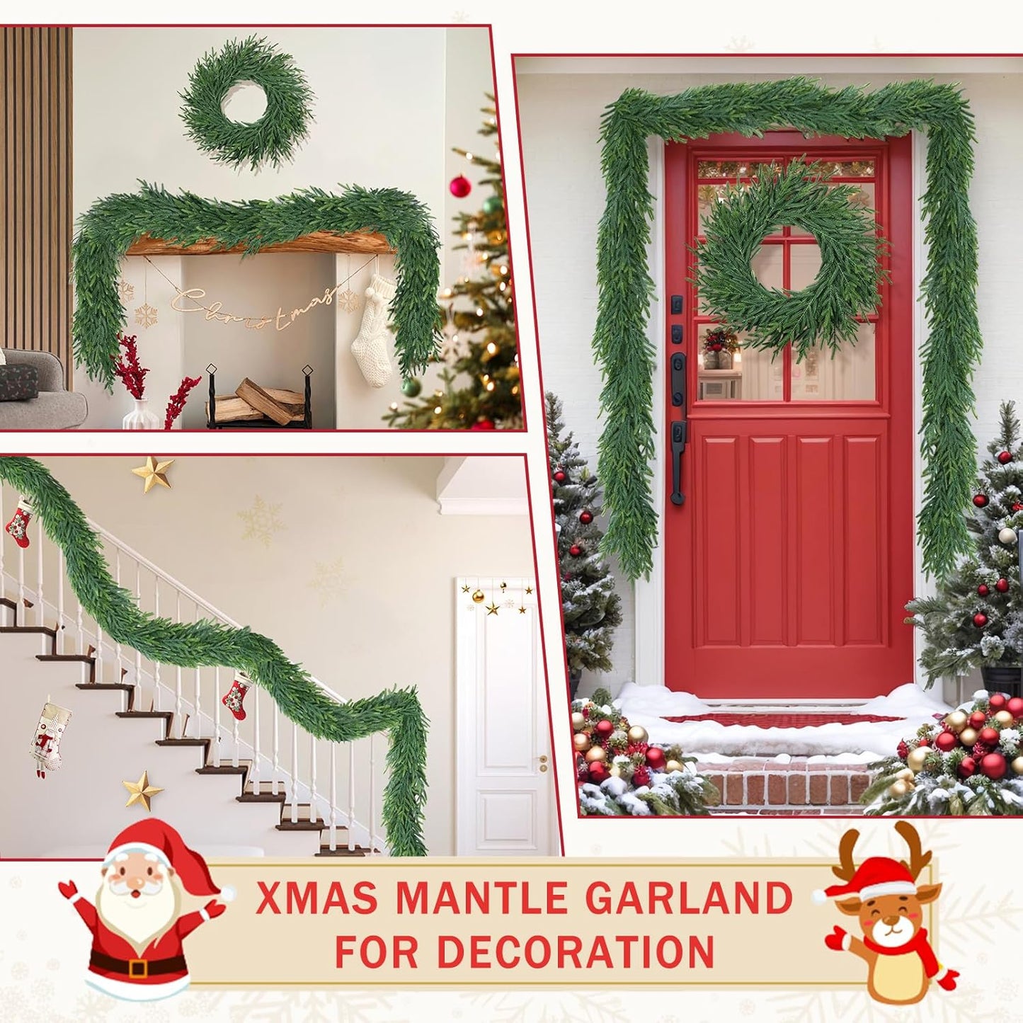 Christmas Cedar Garland for Staircase Real Touch Droopy Bendable Lifelike Faux Xmas Garlands for Decoration Christmas Green Pine Mantle Garland Thanksgiving Table Decorations Outdoor Indoor 6ft