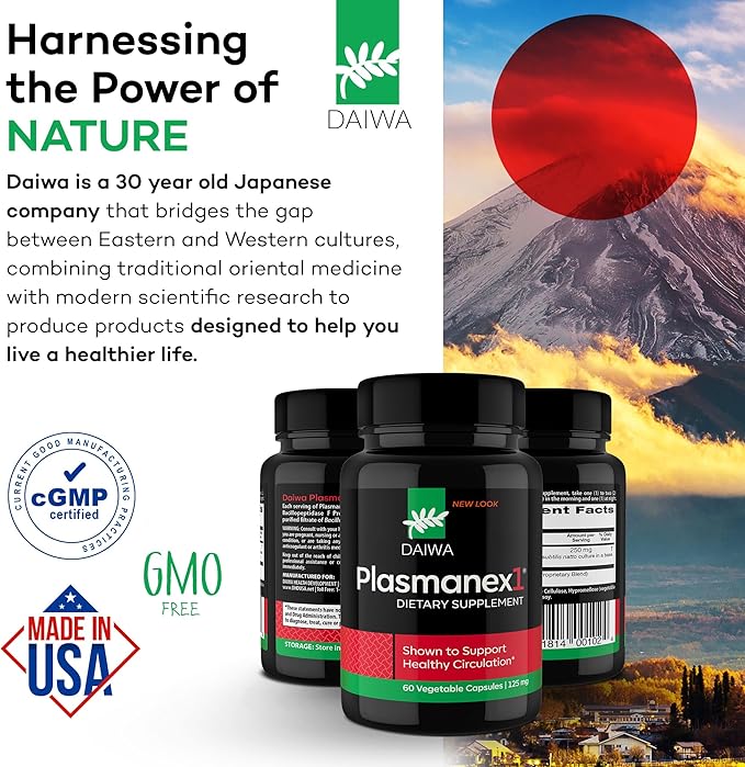 Daiwa Plasmanex 1 - Blood and Vein Circulation Supplements – Balance Circulation, Encourage Healthy Legs and Veins - 60 Vegan Capsules