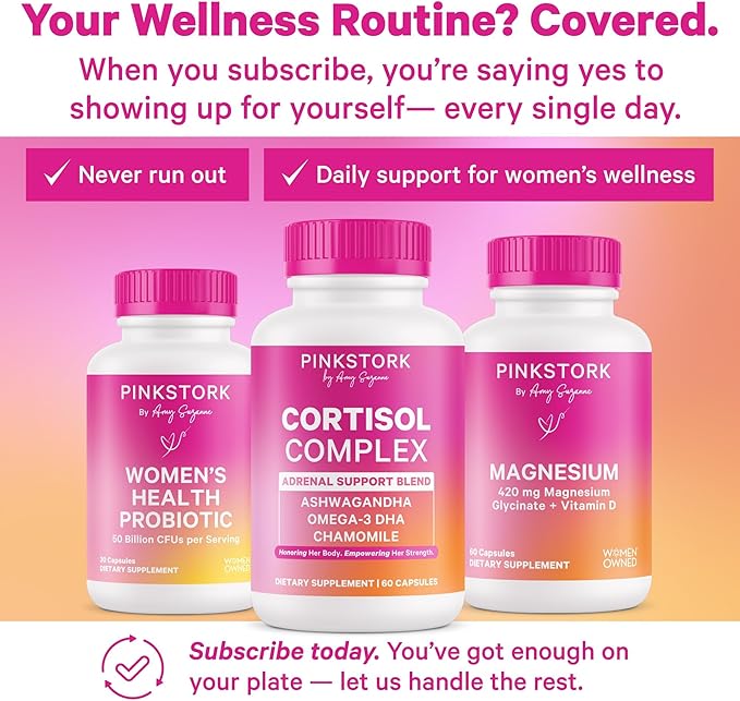 Pink Stork Cortisol Supplements for Women - Adrenal Support + Stress Manager with Organic Ashwagandha, Omega 3, Saffron, Multivitamins - Hormone Balance for Women - 60 Count