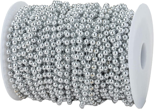 5mm Crafts Faux Pearl Beads Garland Pearl Bead Roll Strand of Pearls to Decorate Floral Centerpieces Wedding Party Favor Christmas Tree(99 Feet Silver)