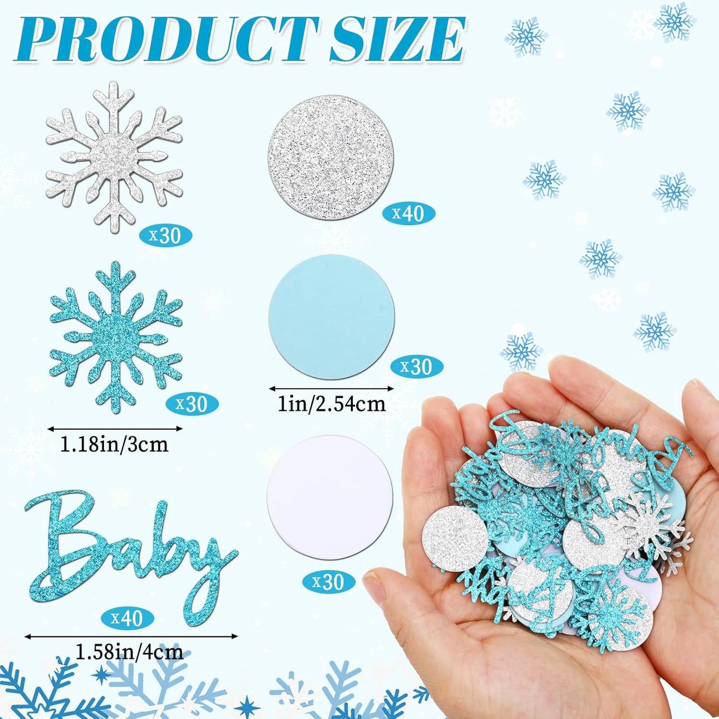MARFOREVER Winter Baby Shower Table Confetti, 200 Pcs Glitter Blue Silver Snowflake Table Decorations Winter Gender Reveal Party Confetti Sprinkle for Winter Birthday Party Baby Shower Decorations