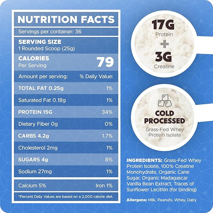 B.rad Superfuel - Grass Fed Whey Protein Isolate Boosted with Creatine | Ultra-Pure, All-Natural Clean Ingredients | 2 Pounds | 100% USA Sourced | Vanilla Bean