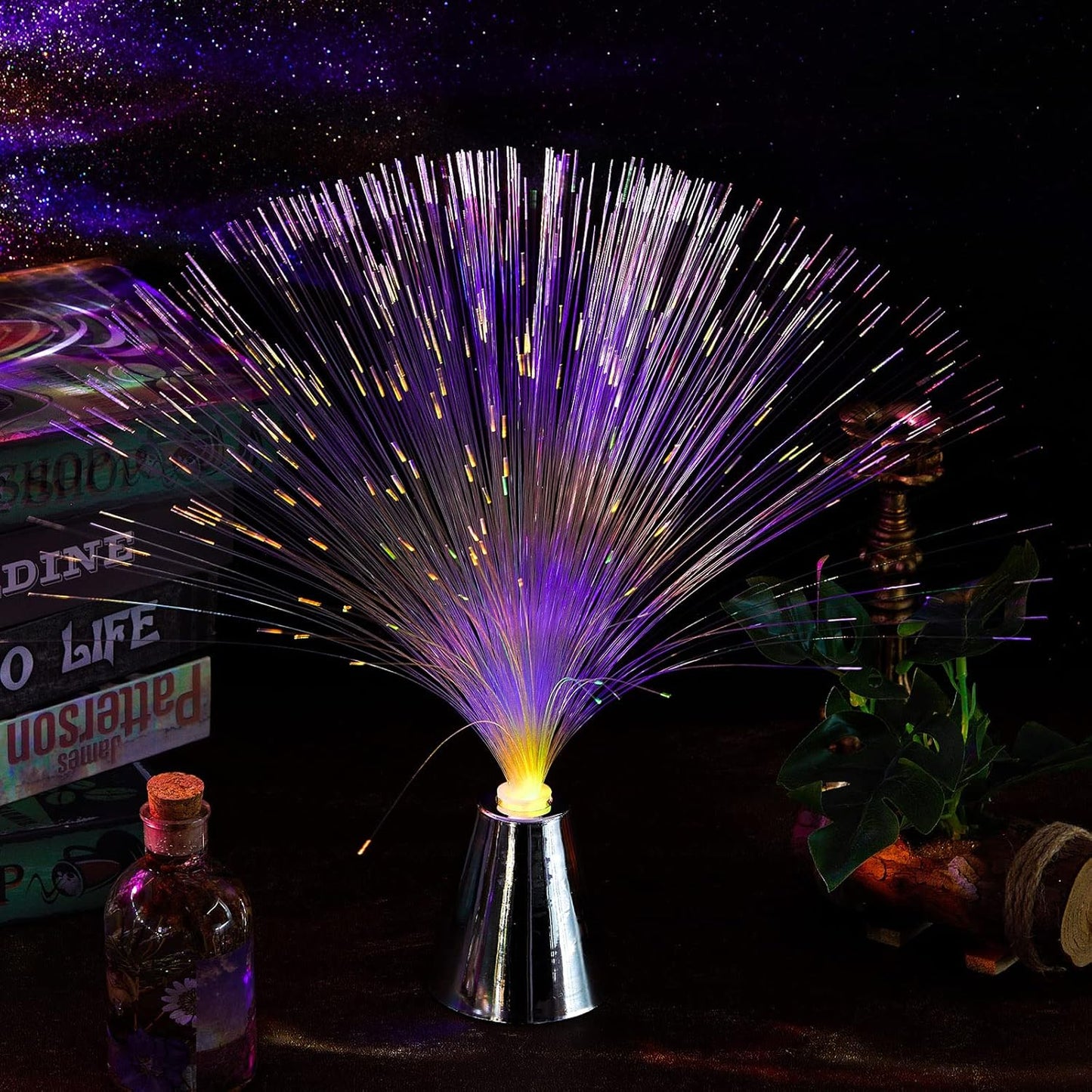 Patelai 16 Pcs LED Fiber Optic Lamp Color Changing Fiber Optic Night Light with Multicolor Glow Decorative Table Centerpiece for Sensory Bedroom Halloween Party Holiday Decorations (Metal,Bright)