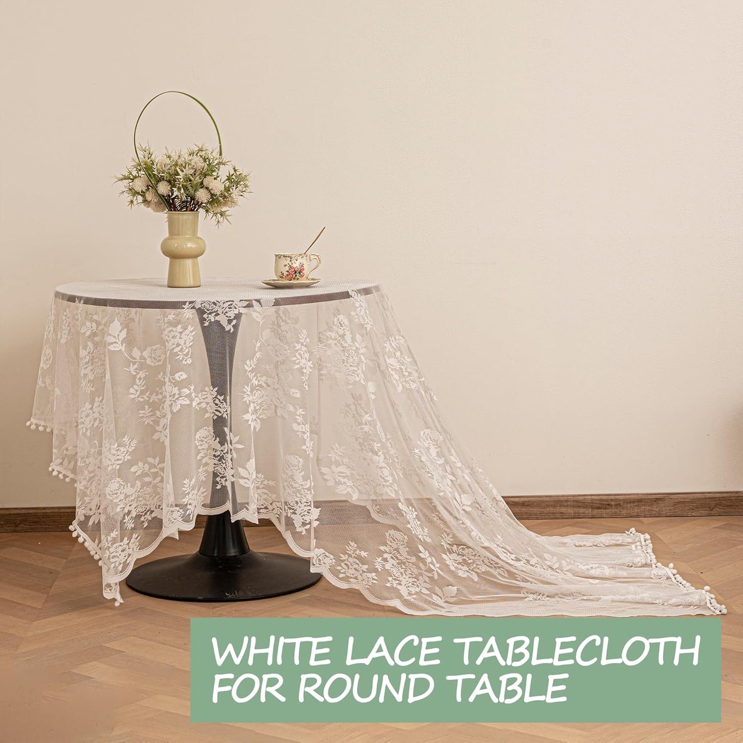 Jayla White Lace Tablecloth for Rectangular Tables, Vintage Style Wedding Table Cloths for Reception, Baby Shower, Birthday Party, Formal Dining, Dinner Parties 60 X 84 Inches