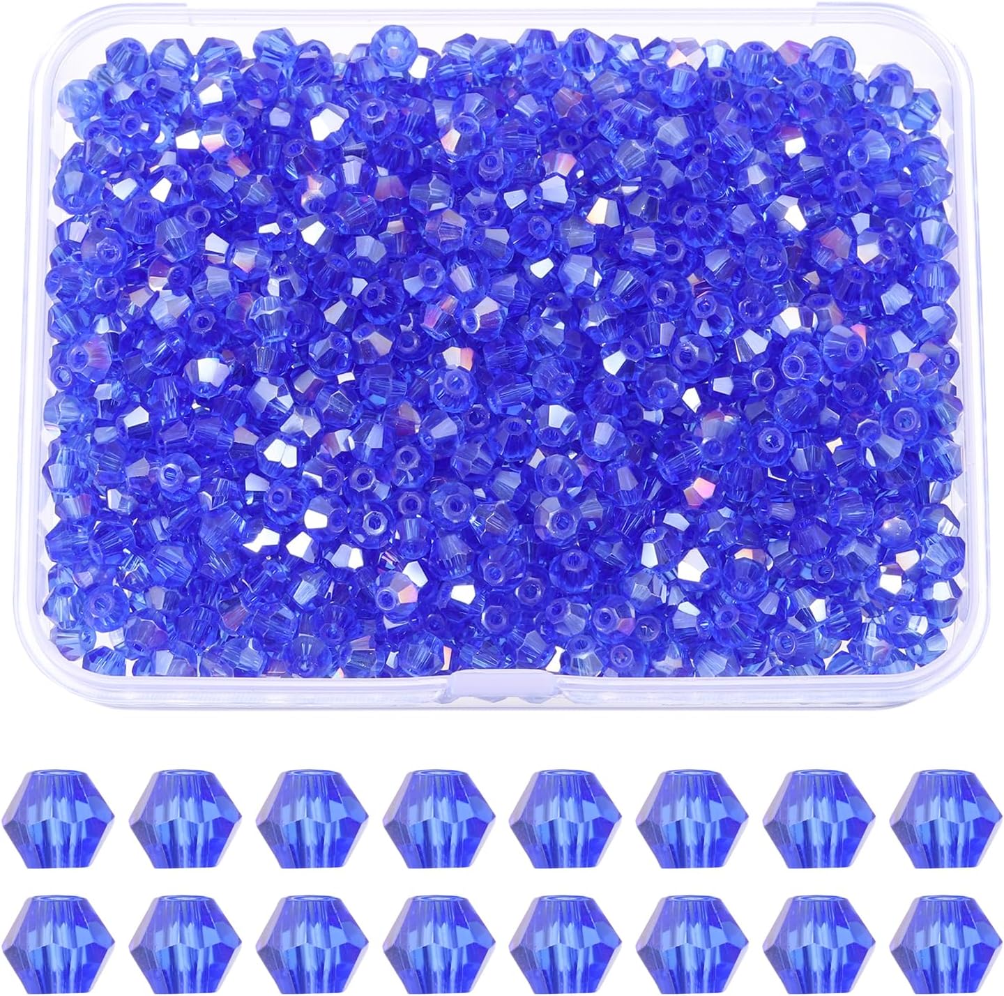 PATIKIL 1000pcs 3mm Bicone Glass Crystal Beads, Faceted Glass Spacer Beads with Box for Jewelry Making Bracelet Necklace Earrings DIY Suncatcher Craft, Blue AB