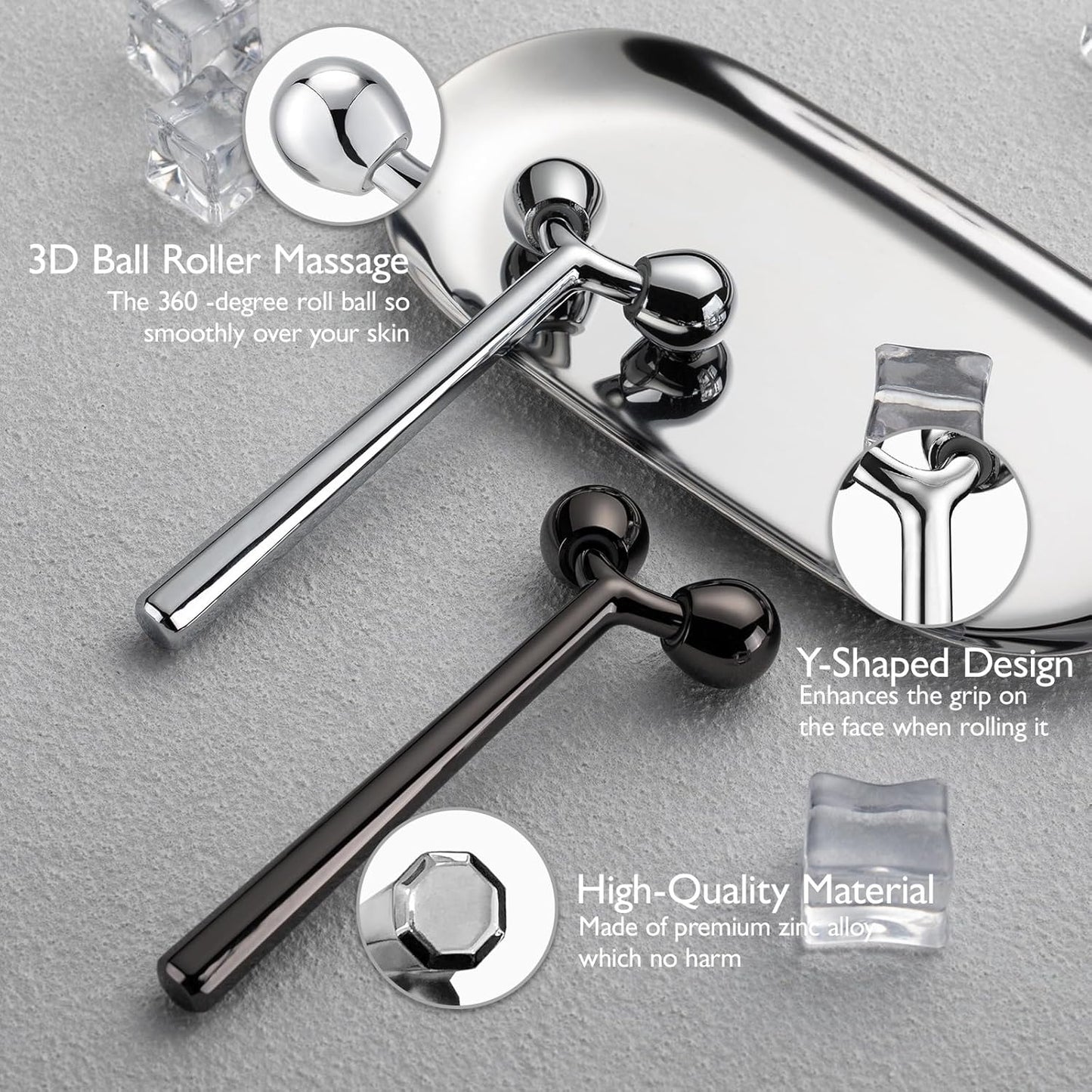 Tekson Face Roller, Facial Metal Massager, Massage Tool for face (Black)