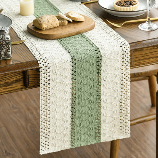 Artoid Mode Light Green Farmhouse Rustic Table Runner, Seasonal Holiday Hollow Kitchen Dining Table Decoration for Home Party Decor 12x120 Inch