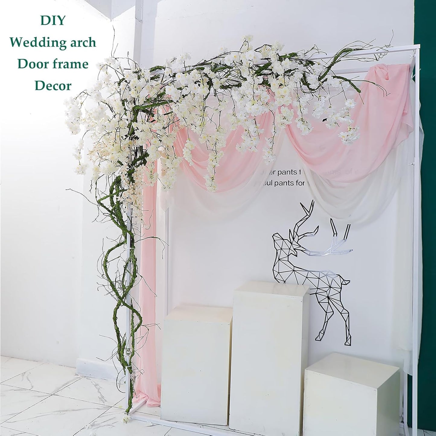 118 inch Medium Malleable Artificial Green Tree Branches Grapevine Garland Fake Cherry Blossom Tree Trunk Twigs for Wall Hanging Willow Ivy Home Room Wedding Decoraton