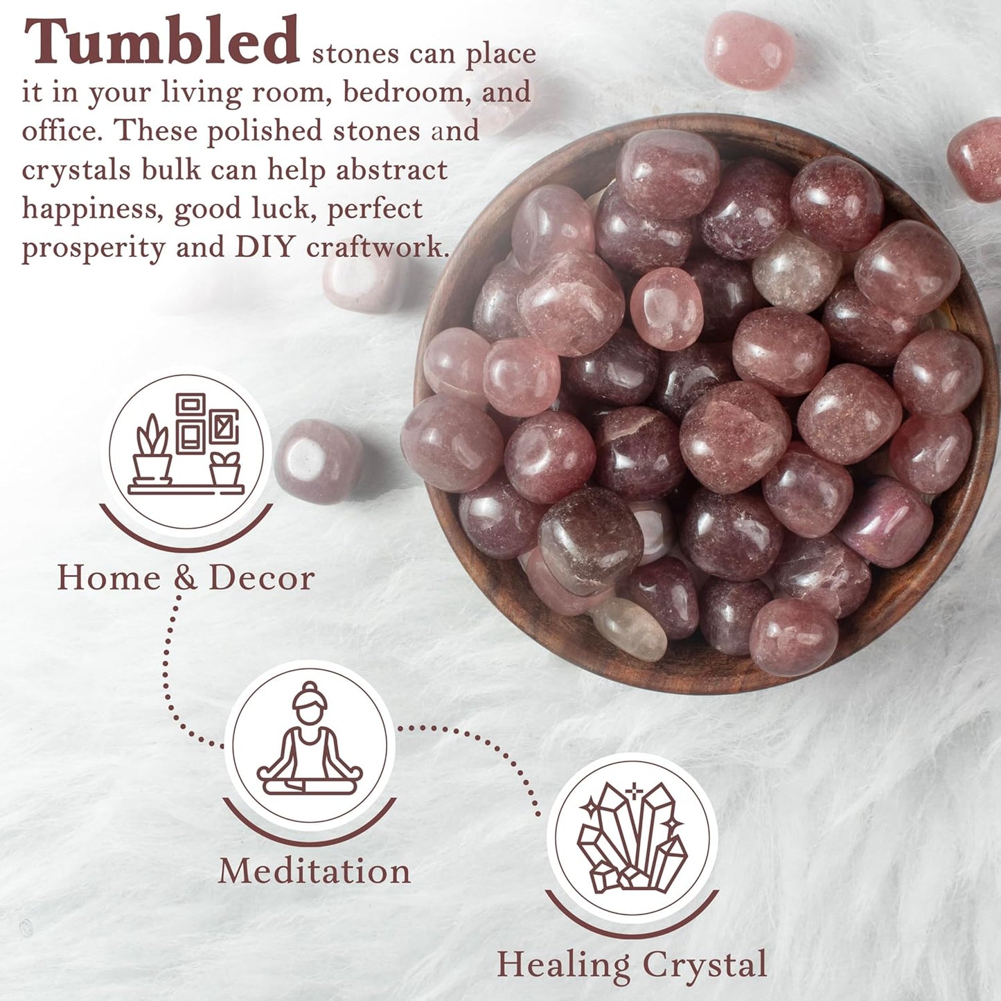 "Crocon 1LB Strawberry Quartz Tumbled Stones and Natural Crystal 2000+ Carats for Reiki Healing Crystal Polished, Chakra Balancing, Reiki Gift, Home Decor Size : 20-25 mm"