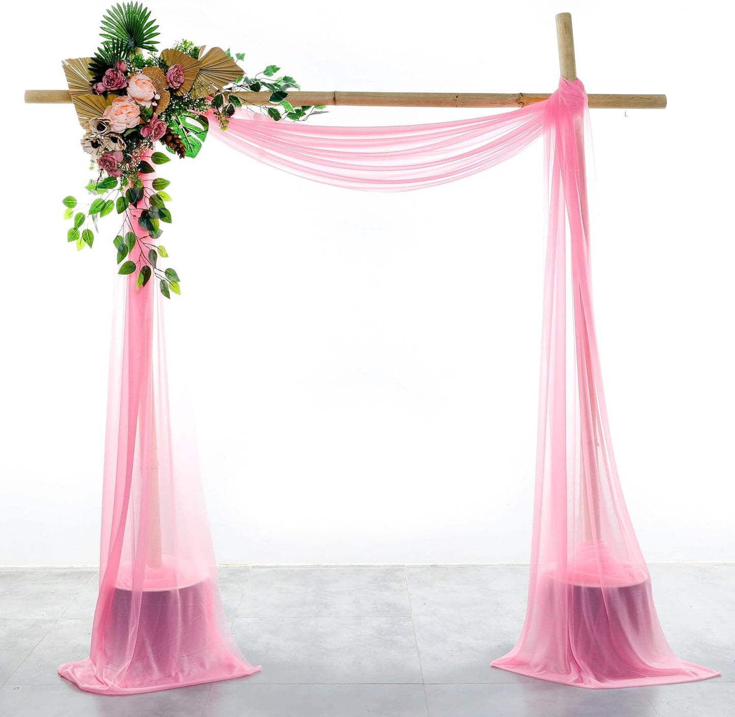 VDS Pack of 2 Panel (30 Inch X 30 Feet) Wedding Arch Draping Fabric Sheer Chiffon Fabric Drapery for Wedding Ceremony Reception Swag Backdrop Canopy Chuppah ARBO Altars Decoration (Coral)