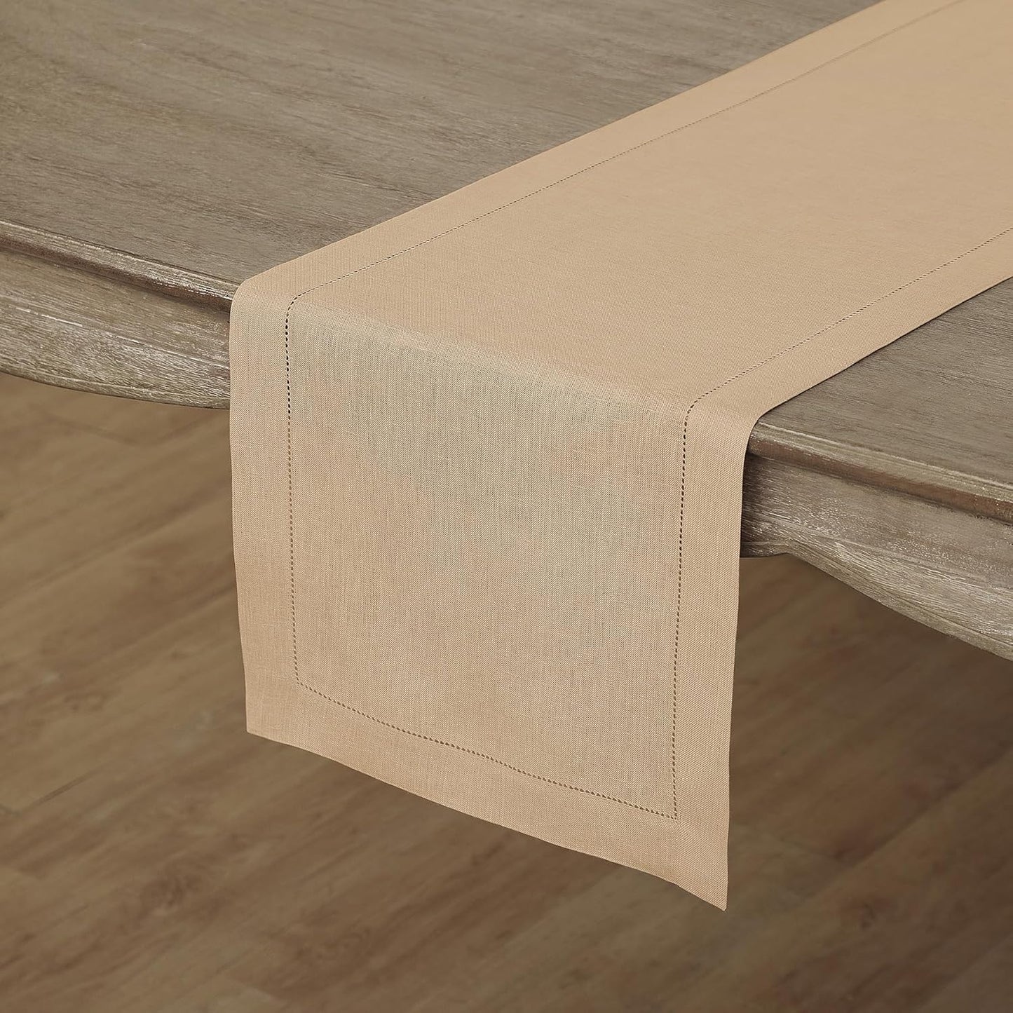Solino Home Linen Table Runner 36 Inches - 100% Pure Linen Beige Hemstitch Table Runner 14 x 36 Inch Ideal for Dresser and Coffee Tables - Fall, Autumn, Thanksgiving, Christmas - Classic Hemstitch