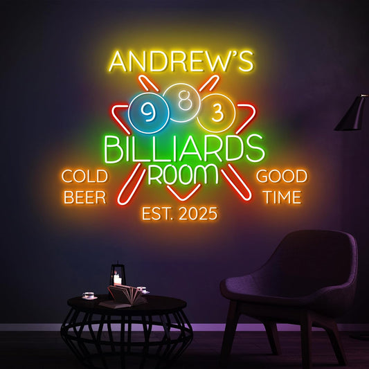 Personalized Billiards Neon Sign, Custom Billiard Decor Led Light, Decorative Wall Art Lights Signs, Lounge, Game Room Gifts For Friends, Kids, Dad, Brother