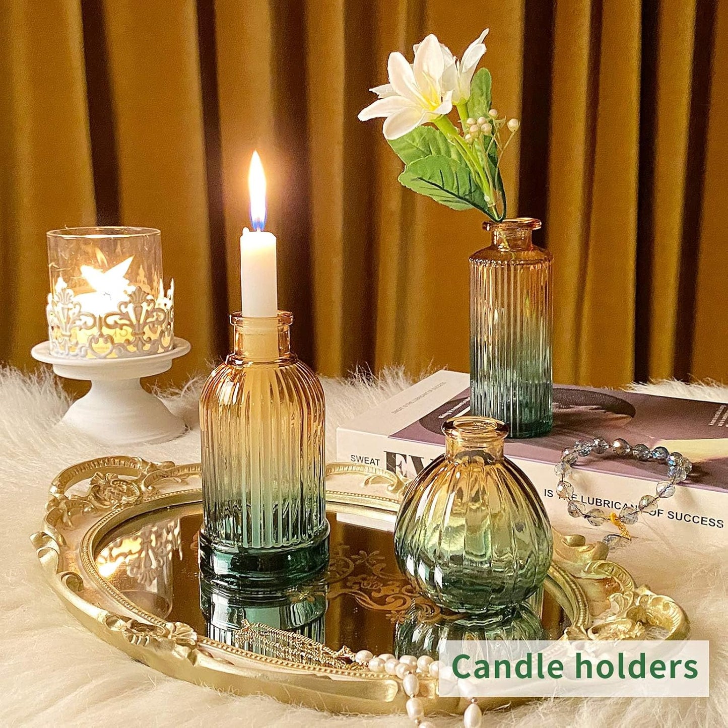 Glass Bud Vases in Bulk Set of 30 Pcs,Small Glass Vases for Flowers as Wedding Centerpieces for Tables,Clear Flower Vases Suitble for Wedding Decorations,Home Decor (Brown Green, 30 pcs)