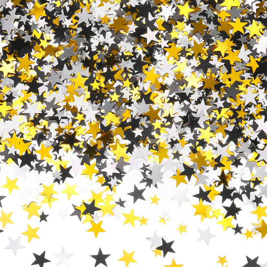 Hestya 60g Star Confetti Glitter Table Confetti Metallic Foil Stars for Party Wedding Festival Decorations(Silver Gold Black,10mm and 6mm)