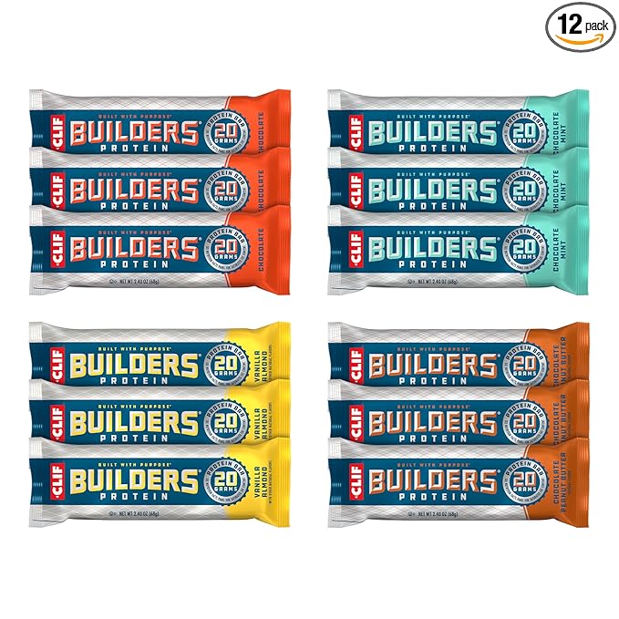 CLIF BUILDERS Protein Bars - Variety Pack - 20g Plant Based Protein - Gluten Free - Non-GMO - Low Glycemic - No Artificial Sweeteners - 2.4 oz. (12 Count)