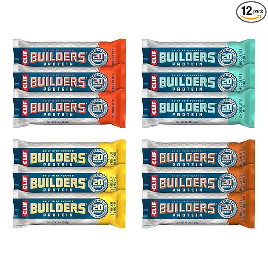 CLIF BUILDERS Protein Bars - Variety Pack - 20g Plant Based Protein - Gluten Free - Non-GMO - Low Glycemic - No Artificial Sweeteners - 2.4 oz. (12 Count)