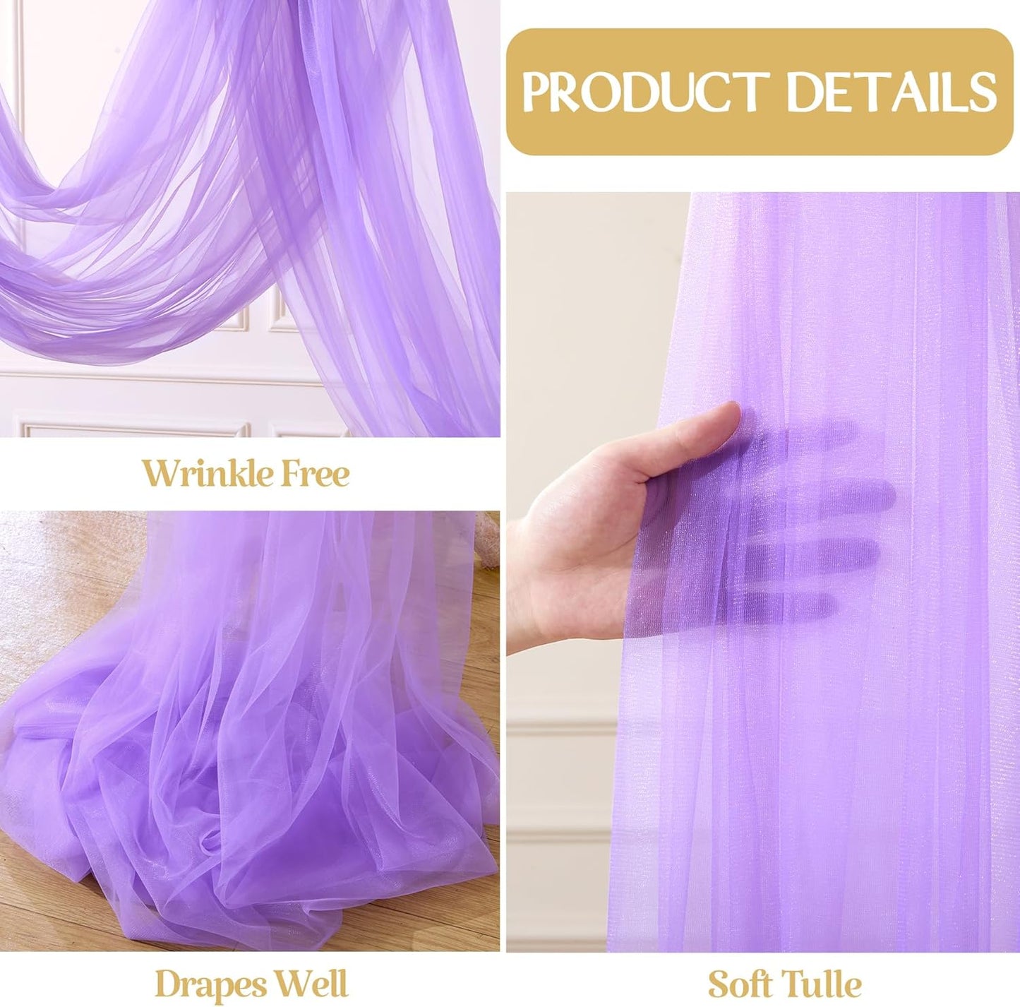 Lavender Purple Arch Draping Fabric for Wedding, 60" x 26Ft Chiffon Drapery Fabric Drapes Backdrop for Wedding Ceremony Baby Shower Bridal Shower Decoration(1 Panel)