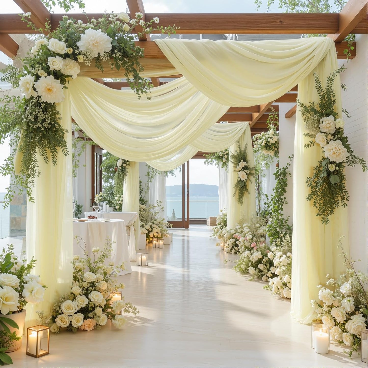 2 Panels Wedding Arch Draping Fabric Ivory Sheer Backdrop Curtain Arch Drape for Wedding Ceremony Reception,Bridal Shower Party Decorations 28" X 19ft